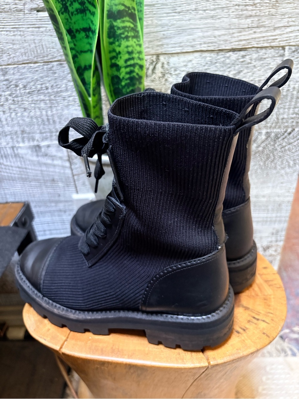Kate Spade | "Winton" Lug Chunky Knit Lace-Up Combat Boots - Women's 6.5B, Black - Picture 4 of 16